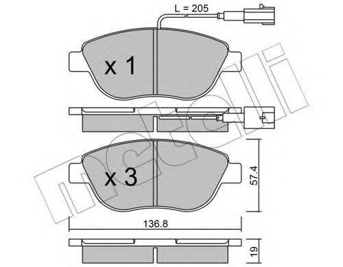 Комплект гальмівних колодок, дискове гальмо METELLI 22-0322-0