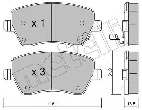 Комплект гальмівних колодок, дискове гальмо METELLI 22-0485-1