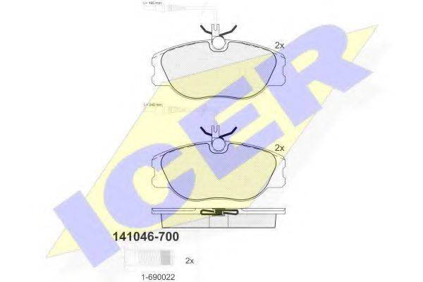 Комплект гальмівних колодок, дискове гальмо ICER 141046-700