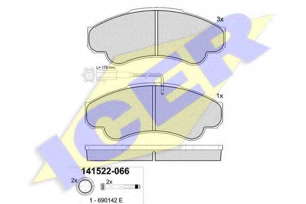 Комплект гальмівних колодок, дискове гальмо ICER 141522-066