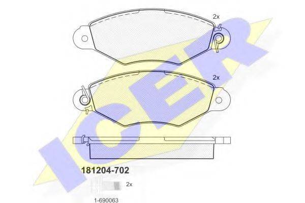 Комплект гальмівних колодок, дискове гальмо ICER 181204-702