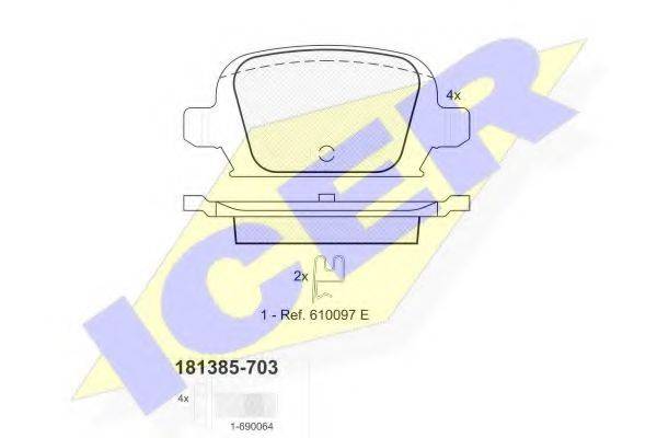 Комплект гальмівних колодок, дискове гальмо ICER 181385-703