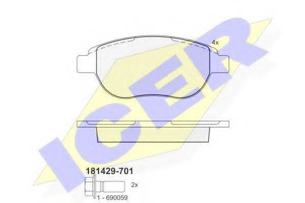 Комплект гальмівних колодок, дискове гальмо ICER 181429-701