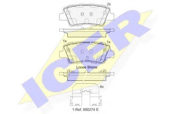 Комплект гальмівних колодок, дискове гальмо ICER 182036