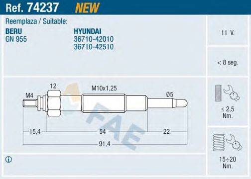 Свічка розжарювання FAE 74237