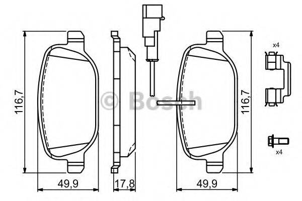 Комплект гальмівних колодок, дискове гальмо BOSCH 0 986 494 717