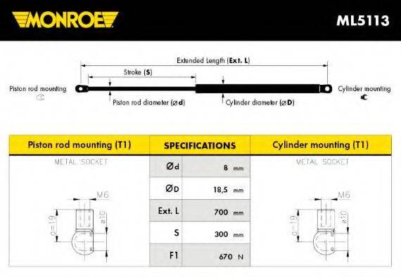 Газова пружина, кришка багажника MONROE ML5113