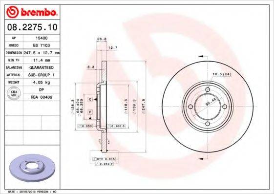 гальмівний диск BREMBO 08.2275.10