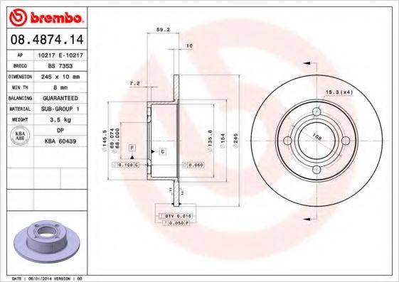 гальмівний диск BREMBO 08.4874.14