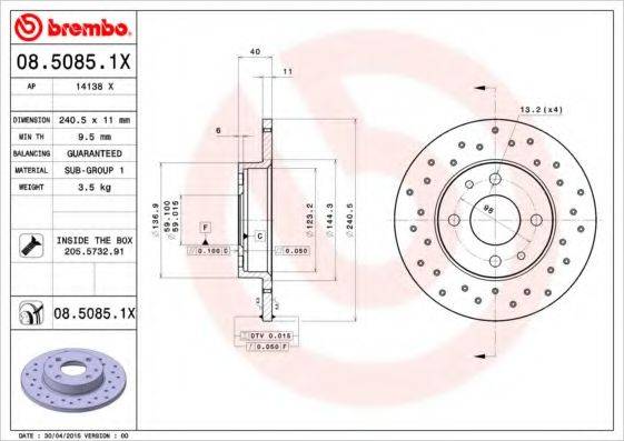 гальмівний диск BREMBO 08.5085.1X