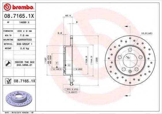 гальмівний диск BREMBO 08.7165.1X