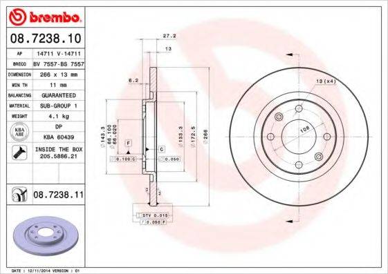 гальмівний диск BREMBO 08.7238.11