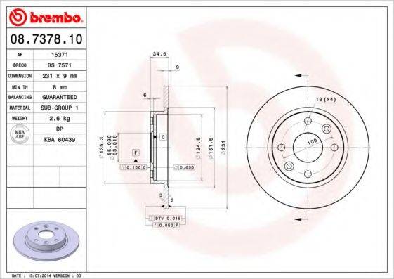 гальмівний диск BREMBO 08.7378.10