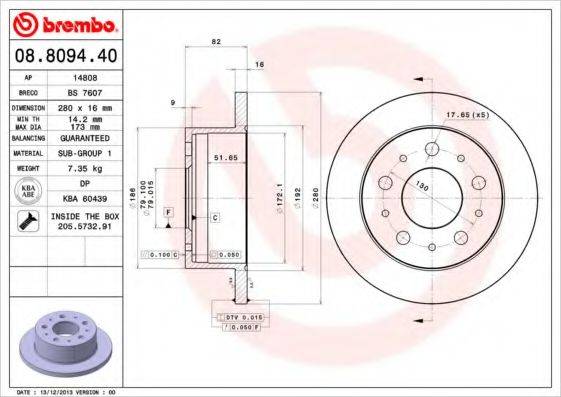 гальмівний диск BREMBO 08.8094.40