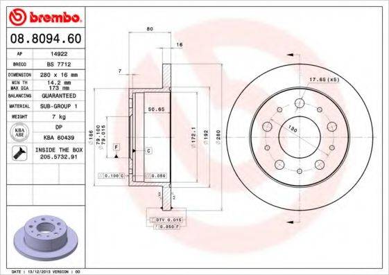 гальмівний диск BREMBO 08.8094.60