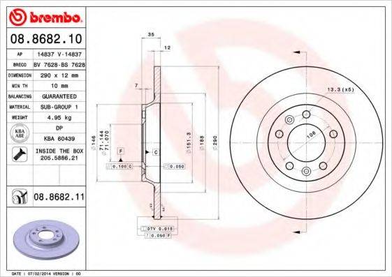 гальмівний диск BREMBO 08.8682.11