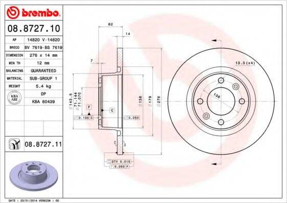 гальмівний диск BREMBO 08.8727.11