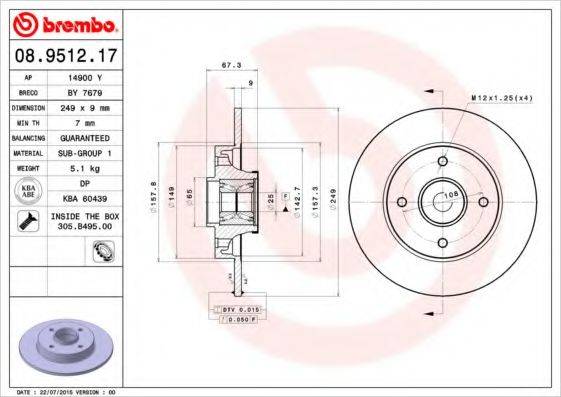 гальмівний диск BREMBO 08.9512.17