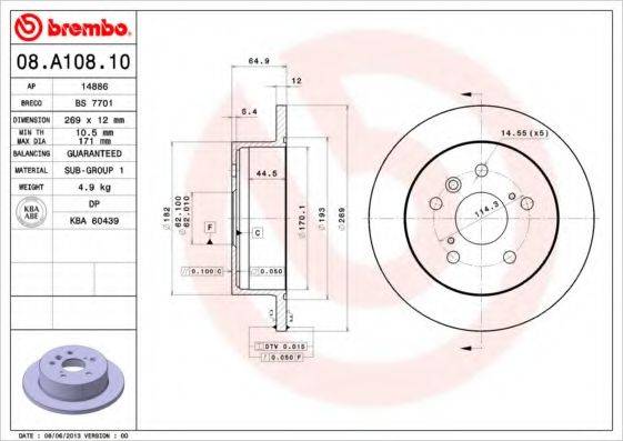 гальмівний диск BREMBO 08.A108.10