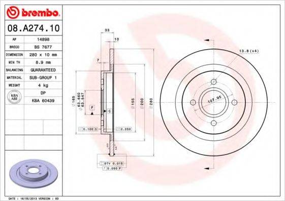 гальмівний диск BREMBO 08.A274.10