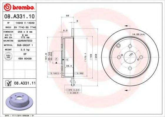 гальмівний диск BREMBO 08.A331.10