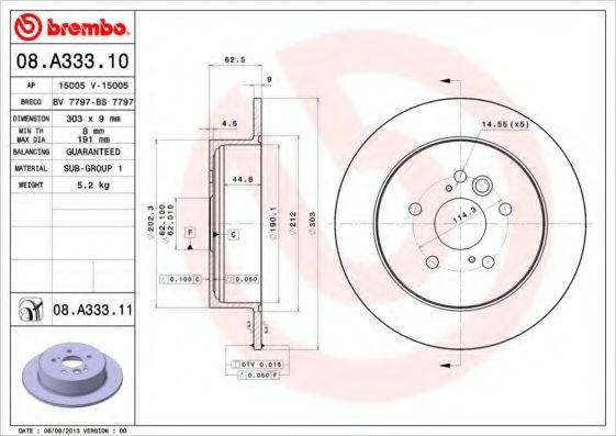 гальмівний диск BREMBO 08.A333.11