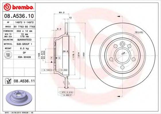 гальмівний диск BREMBO 08.A536.11