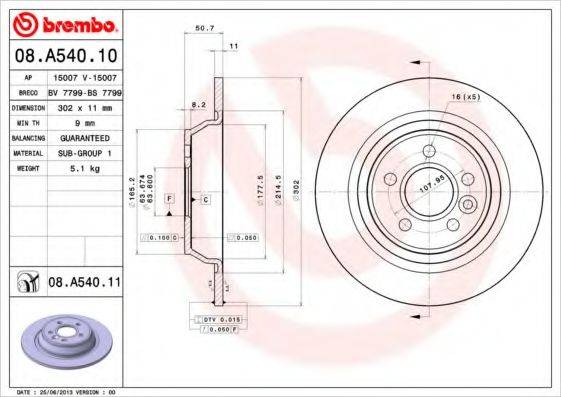 гальмівний диск BREMBO 08.A540.10