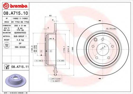 гальмівний диск BREMBO 08.A715.10