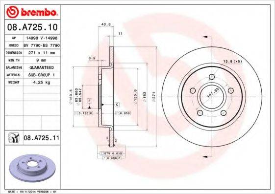 гальмівний диск BREMBO 08.A725.10