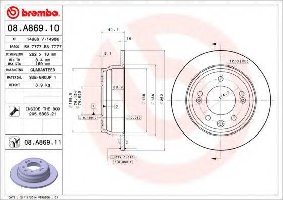 гальмівний диск BREMBO 08.A869.11