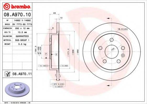 гальмівний диск BREMBO 08.A970.11