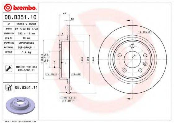 гальмівний диск BREMBO 08.B351.11