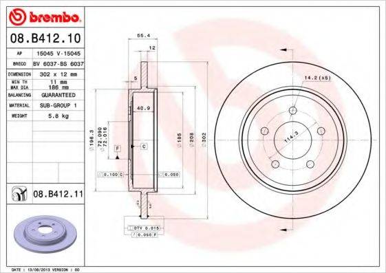 гальмівний диск BREMBO 08.B412.11