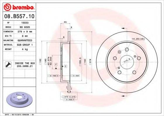 гальмівний диск BREMBO 08.B557.10