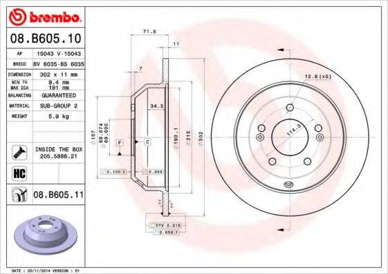 гальмівний диск BREMBO 08.B605.10