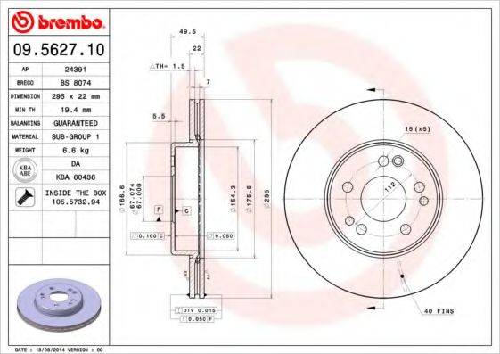 гальмівний диск BREMBO 09.5627.10