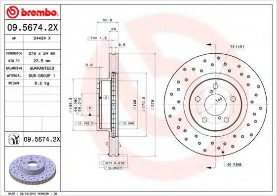 гальмівний диск BREMBO 09.5674.2X