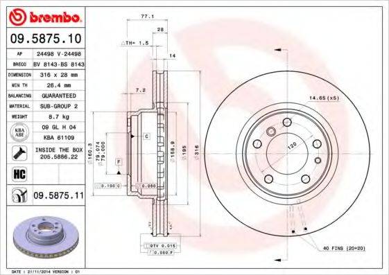 гальмівний диск BREMBO 09.5875.10