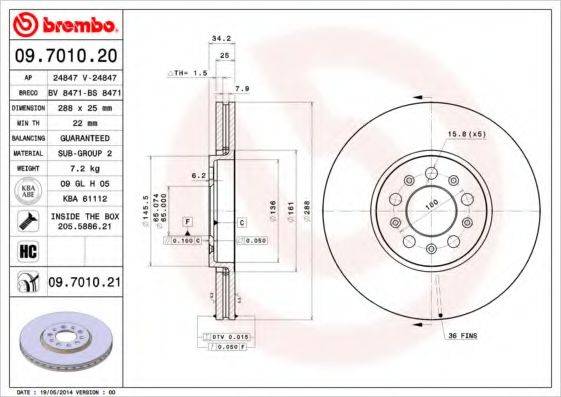 гальмівний диск BREMBO 09.7010.21