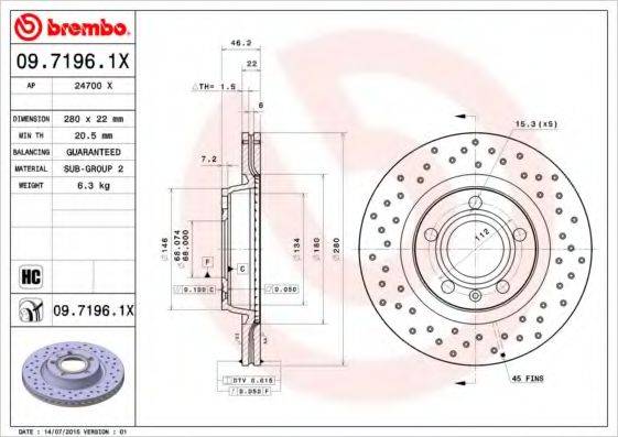 гальмівний диск BREMBO 09.7196.1X