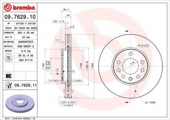 гальмівний диск BREMBO 09.7629.10