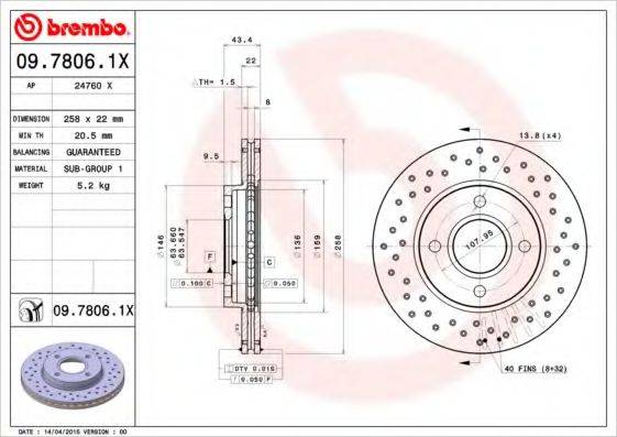 гальмівний диск BREMBO 09.7806.1X