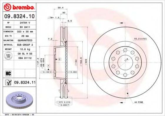 гальмівний диск BREMBO 09.8324.11