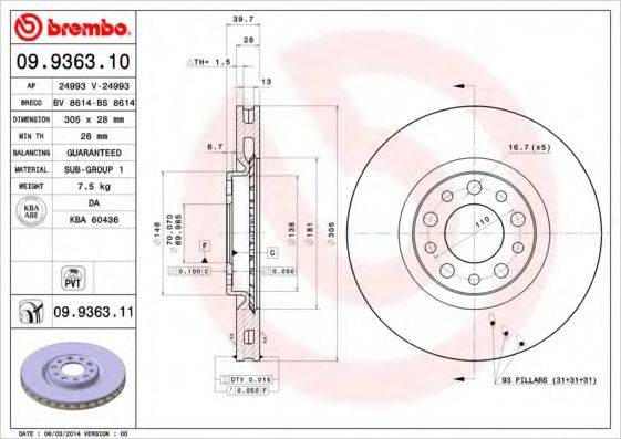 гальмівний диск BREMBO 09.9363.11