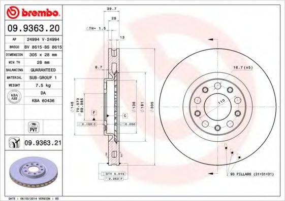 гальмівний диск BREMBO 09.9363.21