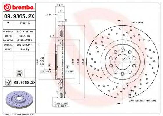 гальмівний диск BREMBO 09.9365.2X