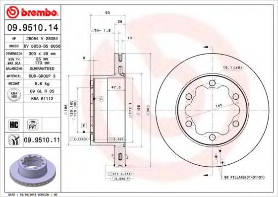 гальмівний диск BREMBO 09.9510.14