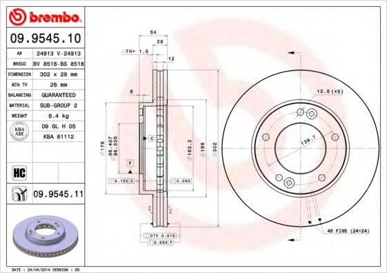 гальмівний диск BREMBO 09.9545.11