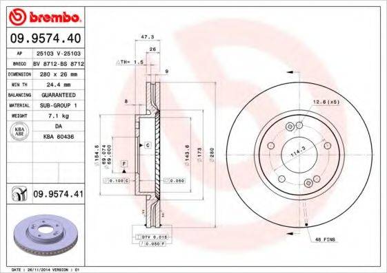 гальмівний диск BREMBO 09.9574.40